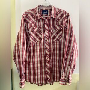 Wrangler Rust and White Casual Plaid Snap Cowboy Shirt